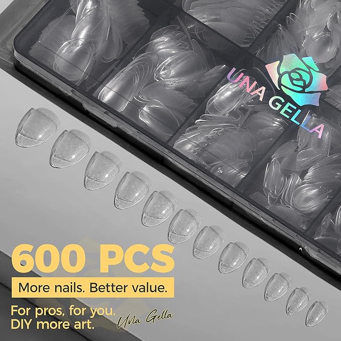 UNA GELLA 600Pcs Short Oval Almond Nail Tips, Round Almond Press on Nails