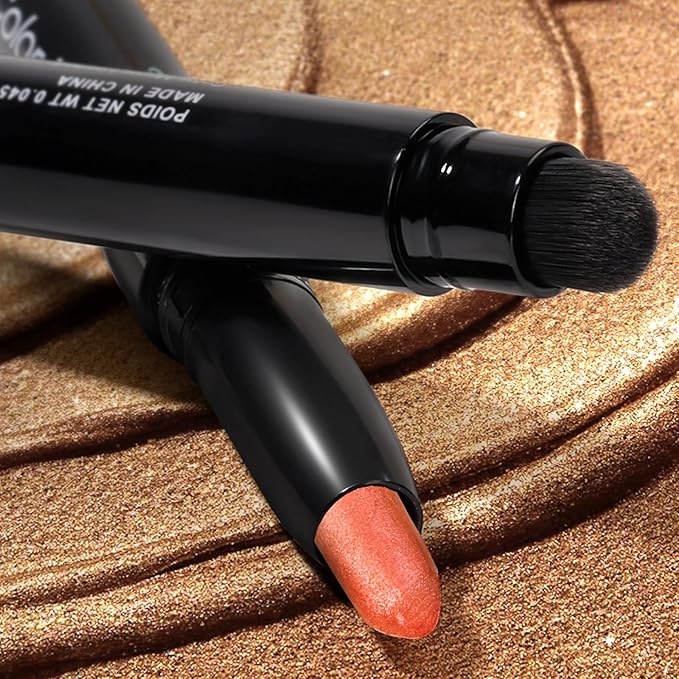 Color Mirror Cream Waterproof Hypoallergenic Eyeshadow Stick, long wear Metallic Glitter Matte Eye Shadow Pencil With Makeup Brush, Eye Brightener, 55 Caramel Metallic