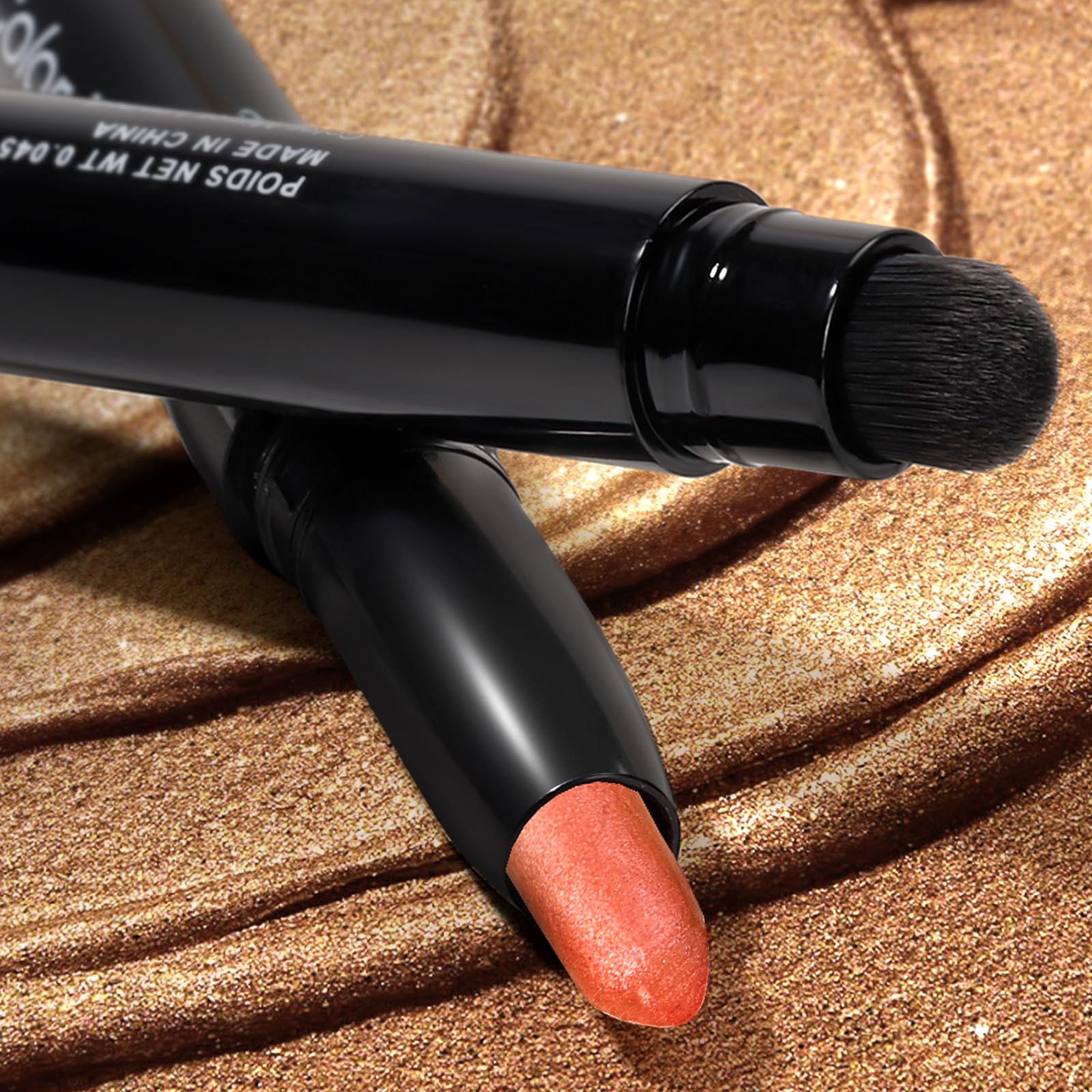 Color Mirror Cream Waterproof Hypoallergenic Eyeshadow Stick, long wear Metallic Glitter Matte Eye Shadow Pencil With Makeup Brush, Eye Brightener, 55 Caramel Metallic