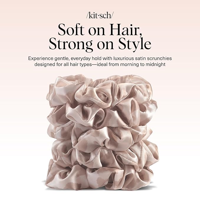 Kitsch Leopard Prints Satin Scrunchies for Women - 5pcs