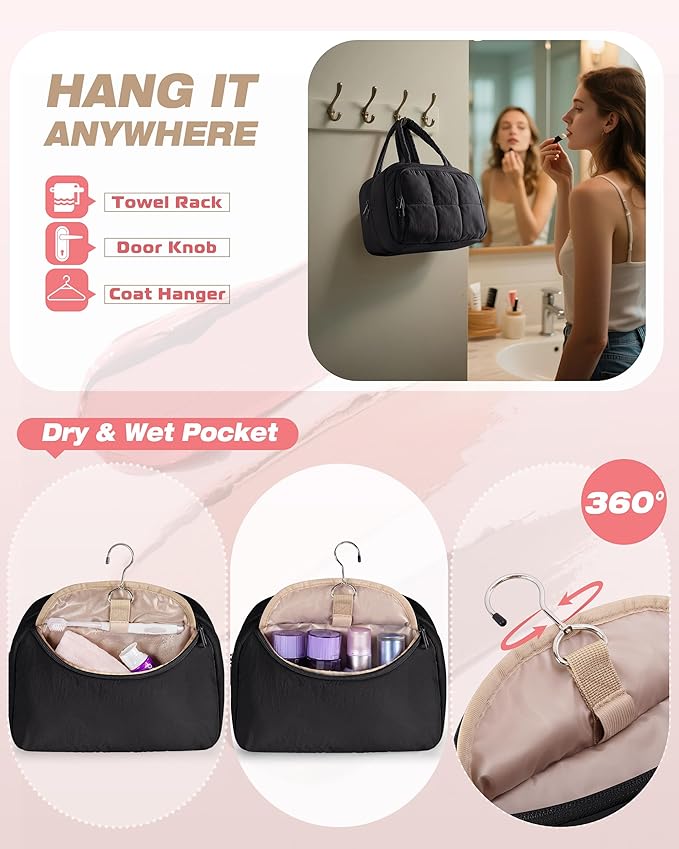 Marscamd Travel Makeup Bag for Women, Medium Size, Puffy Cosmetic Organizer