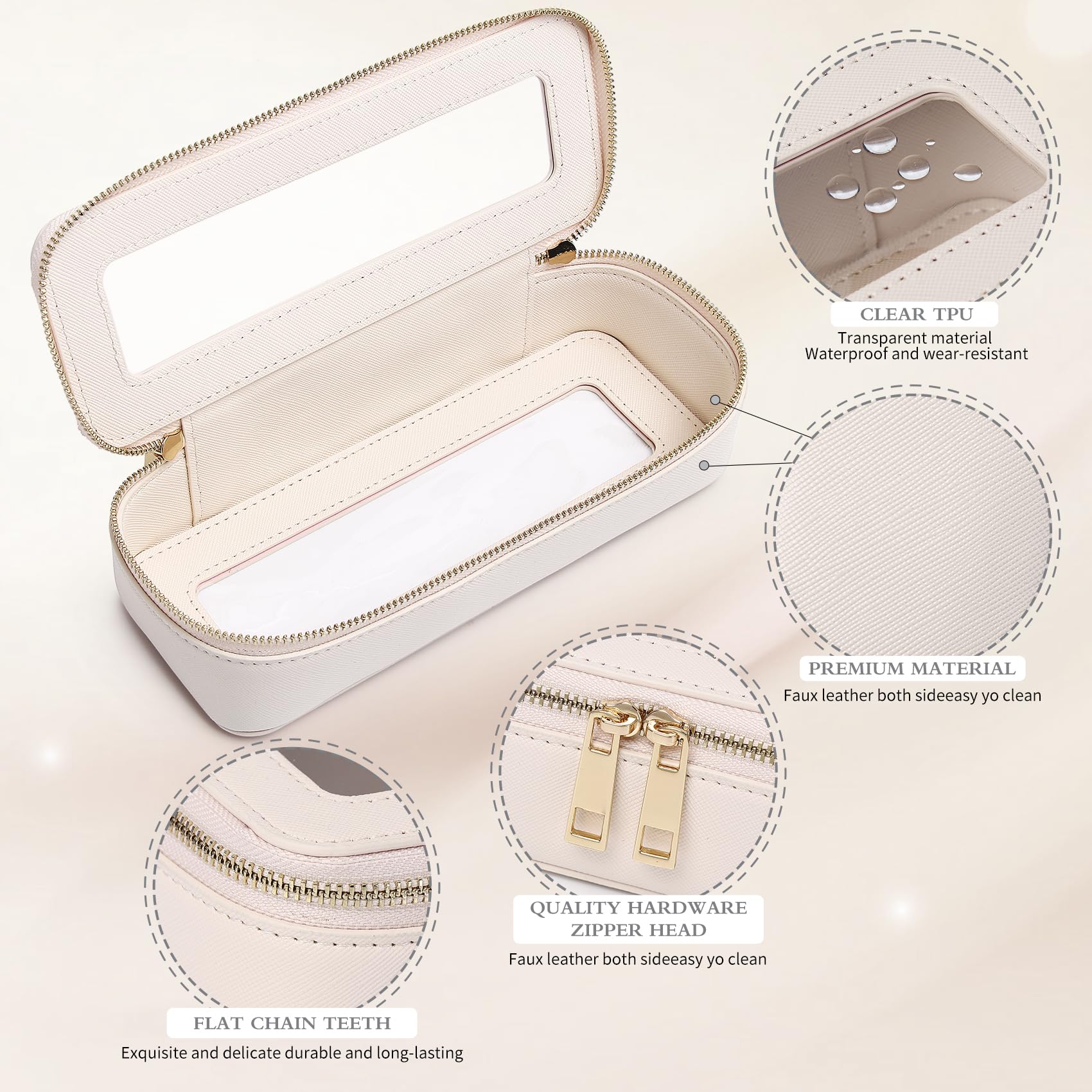 Pinkmik Clear Makeup Bag with Brush Bag 3pcs Waterproof Travel Case for Cosmetics and Toiletries Women's Makeup Organizer with Zipper (Beige, L+M+SLIM)
