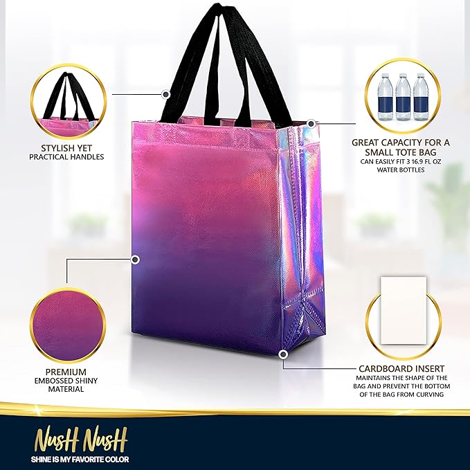 Nush Nush Medium Purple to Pink Rise Gift Bags, 8 x 4 x 10, Set of 12