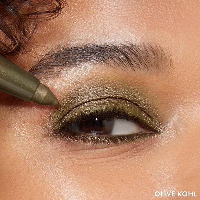 LAURA GELLER NEW YORK Kajal Longwear Kohl Eyeliner Pencil – Olive – Smooth, Blendable Application, Long-Wearing, Non-Creasing – Infused with Caffeine & Vitamin E – Built-In Sharpener