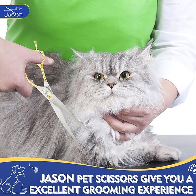 JASON Curved Dog Grooming Scissors - Professional 7" Downward Shears