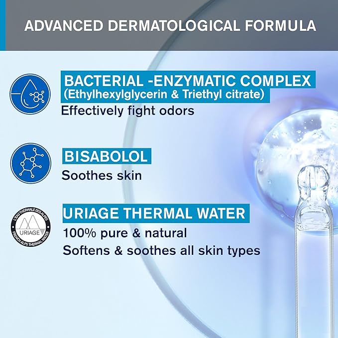 Uriage Deodorant For Sensitive Skin, Daily Freshness, Aluminum-Free Formula, No Alcohol, 24-Hour Odor Protection, Suitable For Sensitive Skin, No White Marks, Unisex