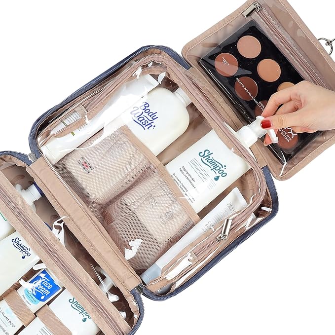 NISHEL Travel Toiletry Bag for Women Hanging Organizer Makeup Case Pockets