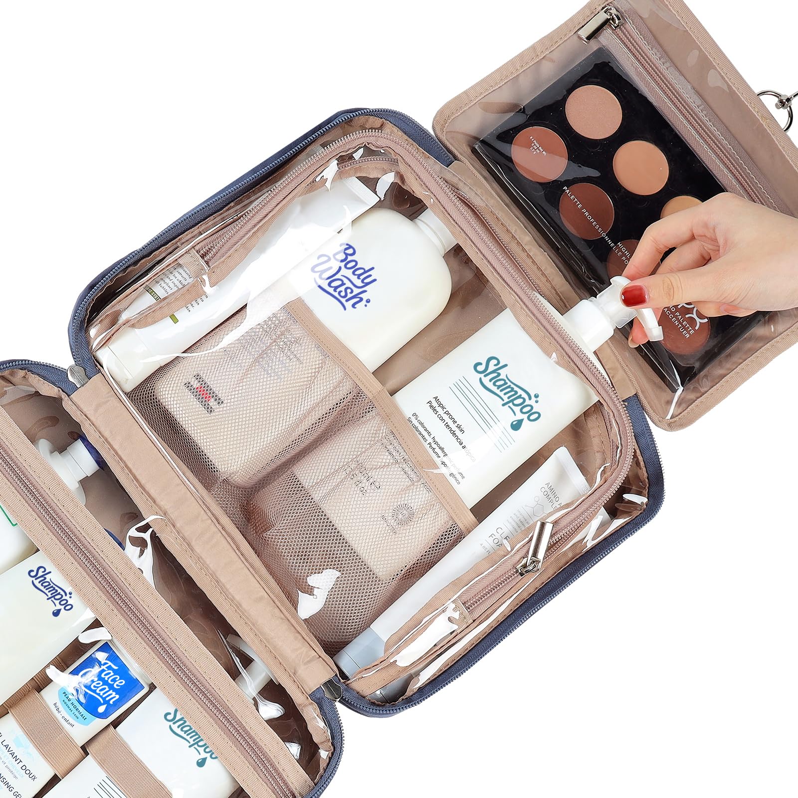 NISHEL Travel Toiletry Bag for Women Hanging Organizer Makeup Case Pockets