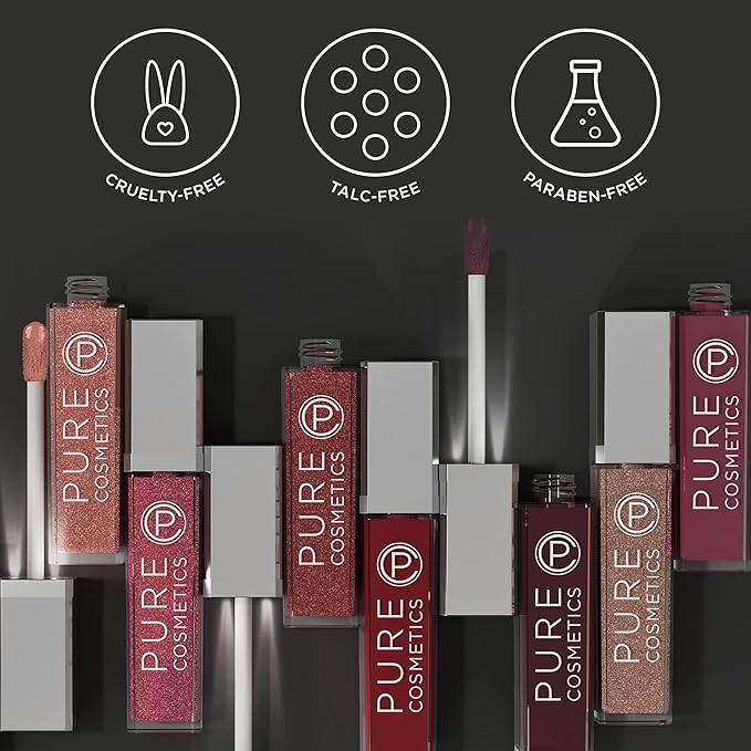 Pure Illumination Light-Up Lip Gloss with LED-Lit Applicator Brush + Side Mirror, Non-Sticky, Moisturizing Hydrating Lip Glosses with Lanolin, Jojoba Oil, & Vitamin E, Nude Beach
