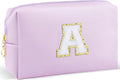URSKYTOUS Gifts for Girls Initial Makeup Bag Personalized Cosmetic Bag with Zipper Cute Travel Toiletry Bag Waterproof PU Preppy Makeup Pouch Birthday Gift for Teen Girls Women(Purple A)