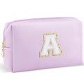 URSKYTOUS Gifts for Girls Initial Makeup Bag Personalized Cosmetic Bag with Zipper Cute Travel Toiletry Bag Waterproof PU Preppy Makeup Pouch Birthday Gift for Teen Girls Women(Purple A)