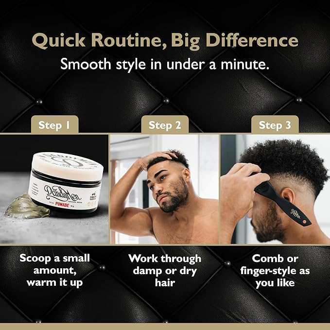 DandyMen Pomade – Strong Hold, High Shine, and Hydrating Formula with Pro-Vitamin B5 – Tobacco Vanilla Scent – 3.4 oz