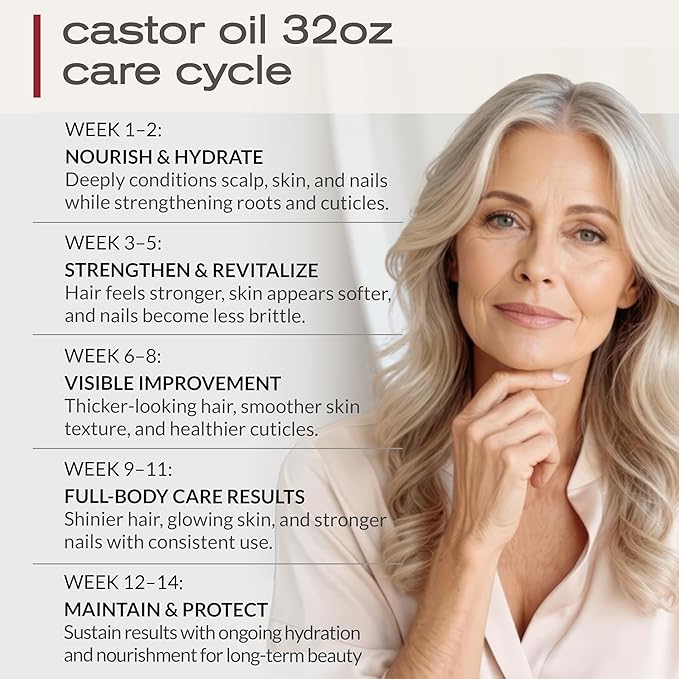 USDA Organic Castor Oil, 100% Pure Cold-Pressed Hexane-Free, 32 Fl Oz