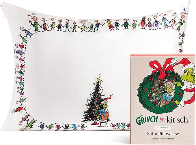 The Grinch x Kitsch Satin Pillowcase W/Zipper - Size 19x26, Who-Ville