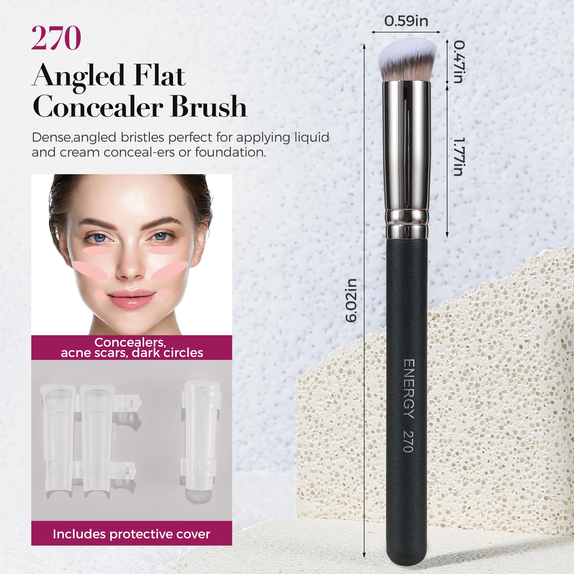 ENERGY Foundation Brushes Set Professional Under Eye Concealer Brushes Perfect For Blending Liquid Cream or Flawless Powder Cosmetics Buffing Stippling Concealer Premium Synthetic Bristles