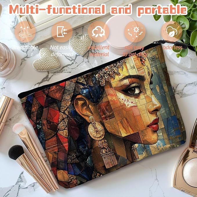 Scribesense Cosmetic Bags Travel Makeup Toilet Case Waterproof Pouch for Women Girls 6.7X9.45inches - Delicate Women in Mosaic Style