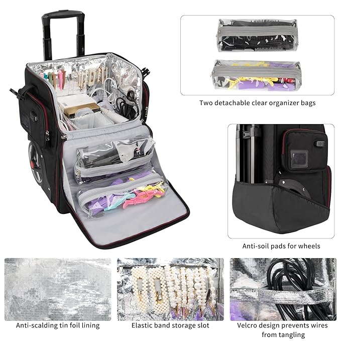OCHEAL Large Makeup Train Case with 4 Travel Makeup Bags Set, Cosmetic Case for Hairstylist, Hairdresser Storage Bag with Detachable Pouch, Heat Insulation and Anti-Scalding Full Layer