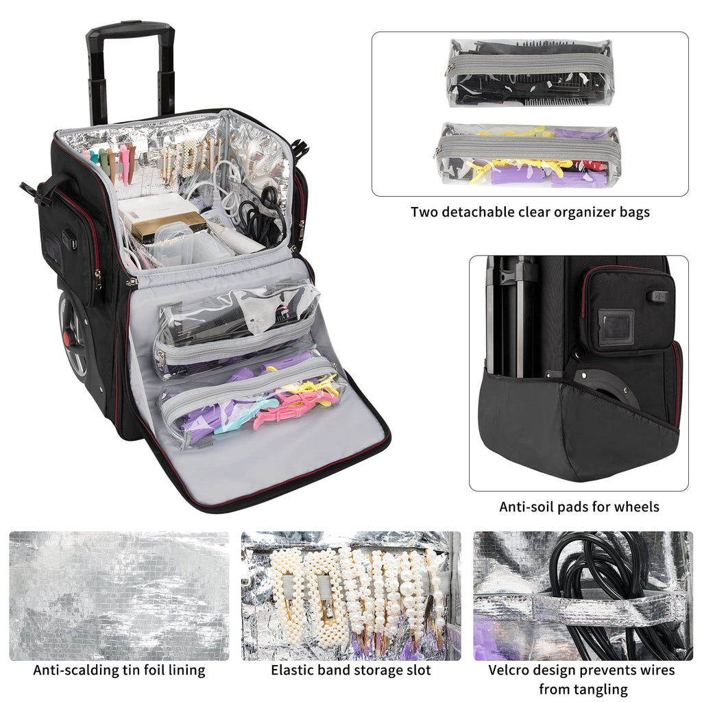 OCHEAL Large Makeup Train Case with 4 Travel Makeup Bags Set, Cosmetic Case for Hairstylist, Hairdresser Storage Bag with Detachable Pouch, Heat Insulation and Anti-Scalding Full Layer