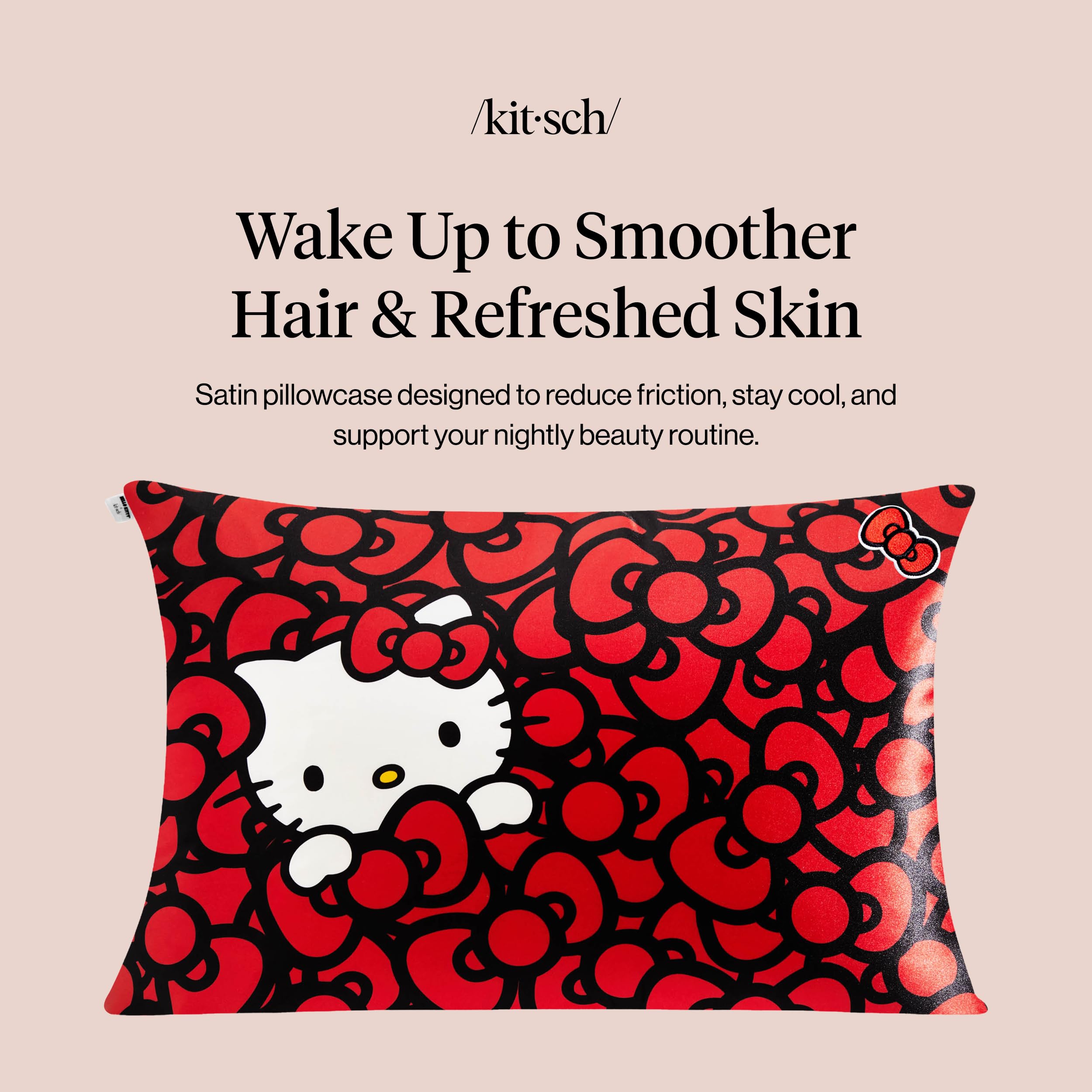 Kitsch x Hello Kitty Satin Pillowcase - Size 19x26, Sea of Bows