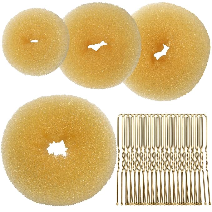 Teenitor 4pcs Hair Bun Shaper Set with Extra-large, Large, Medium, Small Donut Hair Bun Maker, 20pcs Bobby Pins, Gold