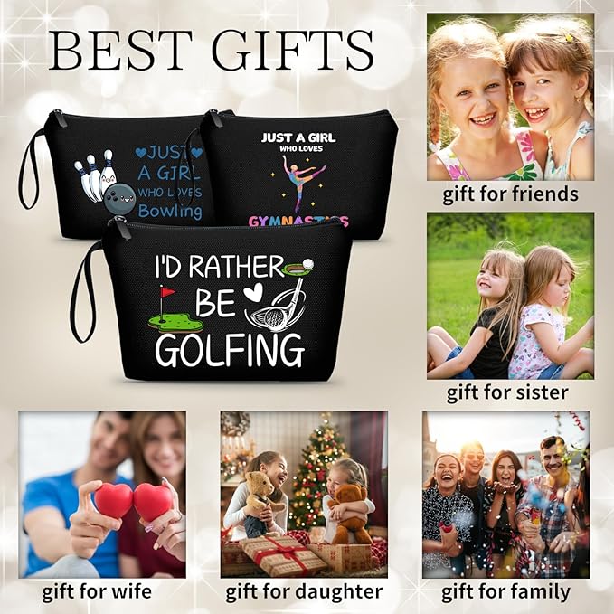 ARIOSEY Golf Gifts for Women, Black Makeup Bag and Golf Accessory Pouch