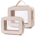 Pinkmik Clear Makeup Bag for Women Waterproof Travel Cosmetics and Toiletries Case Portable Makeup Oaganizer Bag Clear Car Bag with Zipper (Beige, M+L)