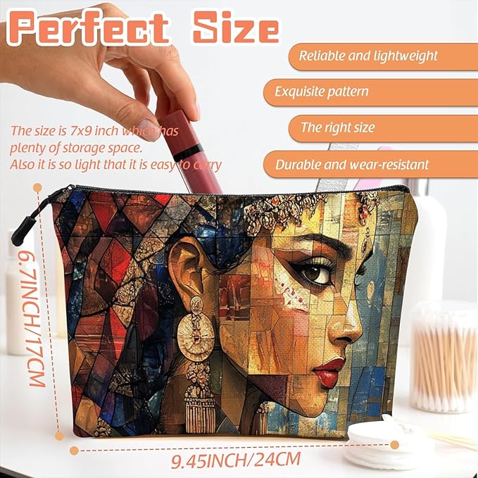 Scribesense Cosmetic Bags Travel Makeup Toilet Case Waterproof Pouch for Women Girls 6.7X9.45inches - Delicate Women in Mosaic Style
