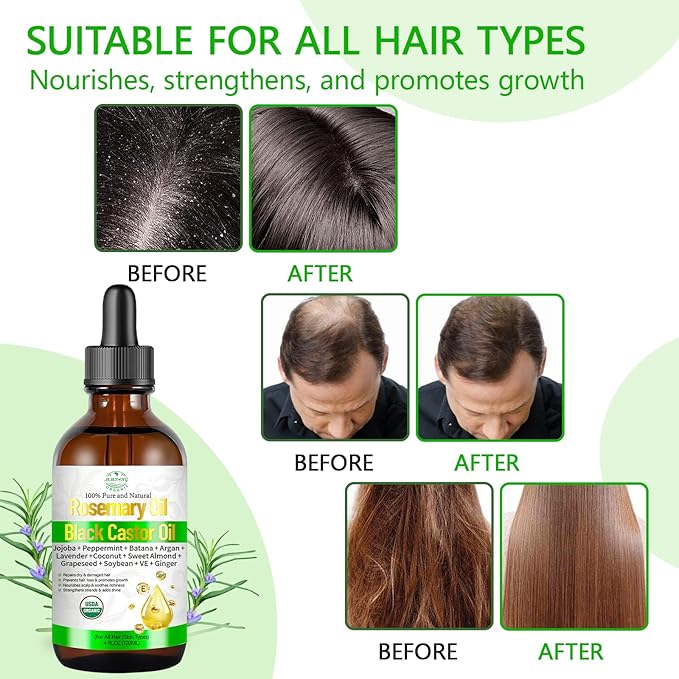 MMPANG Organic Rosemary Oil with Castor, USDA Cold Pressed Hair & Scalp Oil