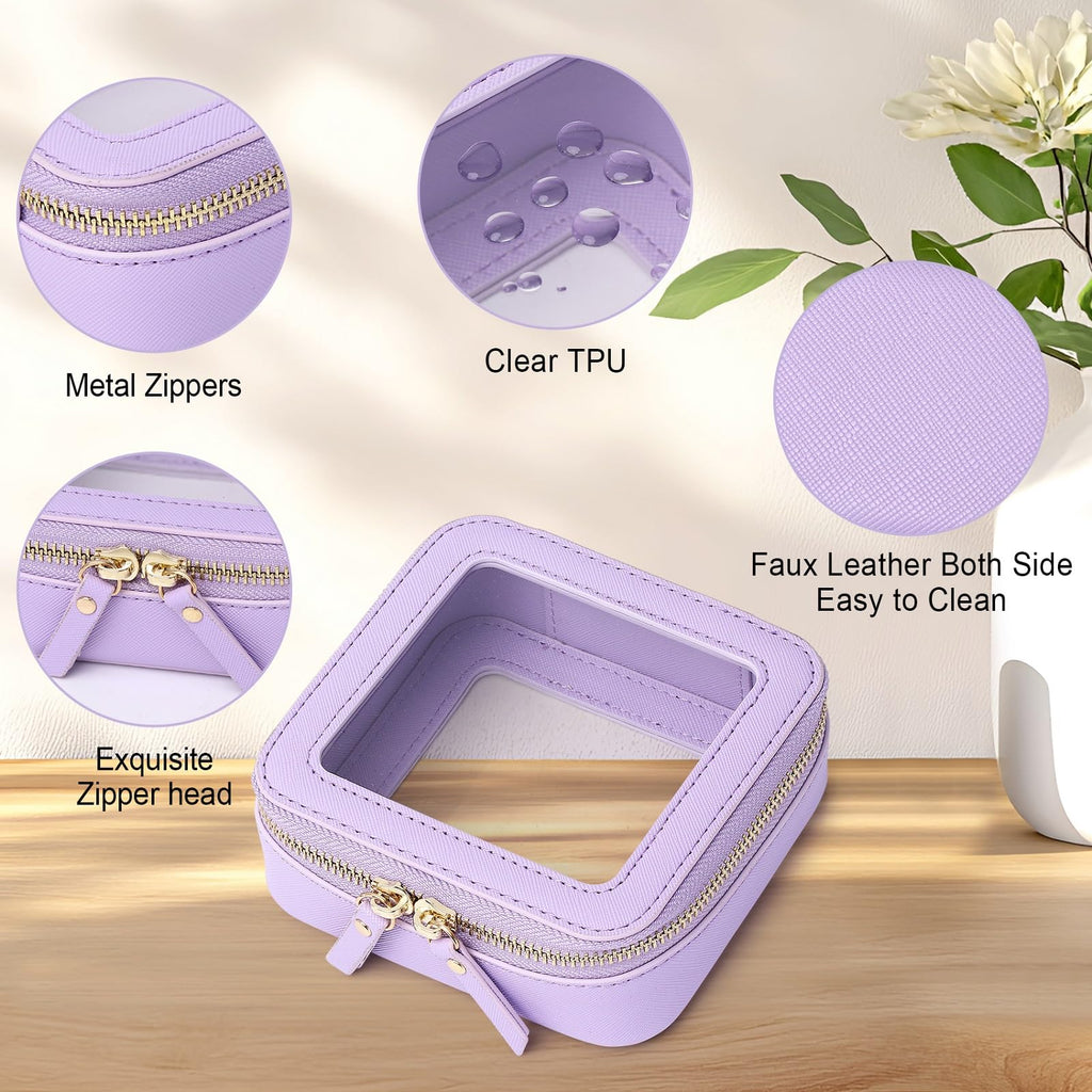 Pinkmik Clear Makeup Bag Waterproof Travel Case for Cosmetics and Toiletries Women's Purse Organizer and Clear Car Bag with Zipper (X/Purple, M+MINI)