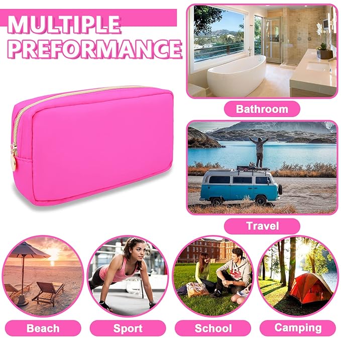 UIXIZQ Small Makeup Pouch for Purse, Nylon Travel Toiletry Storage Pouch Cute Preppy Cosmetic Bag for Women Girls, Waterproof Makeup Organizer Skincare Bag Purse with Zipper (Small-Bubblegum)