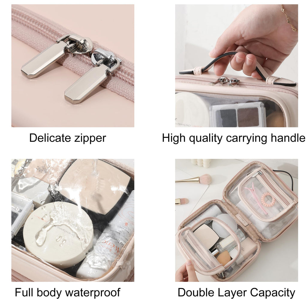 Veki TSA Approved Toiletry Bag Transparent Makeup Bags, Large Pink