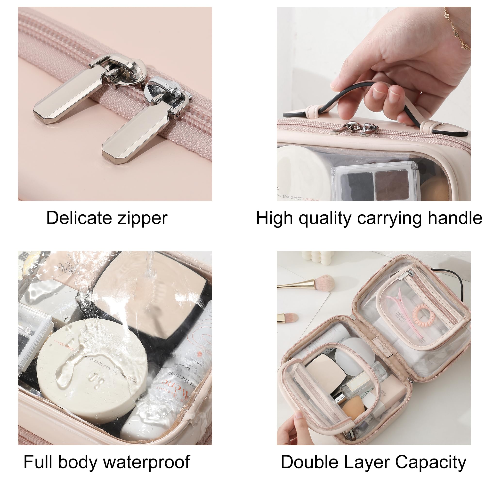 Veki TSA Approved Toiletry Bag Transparent Makeup Bags, Large Pink