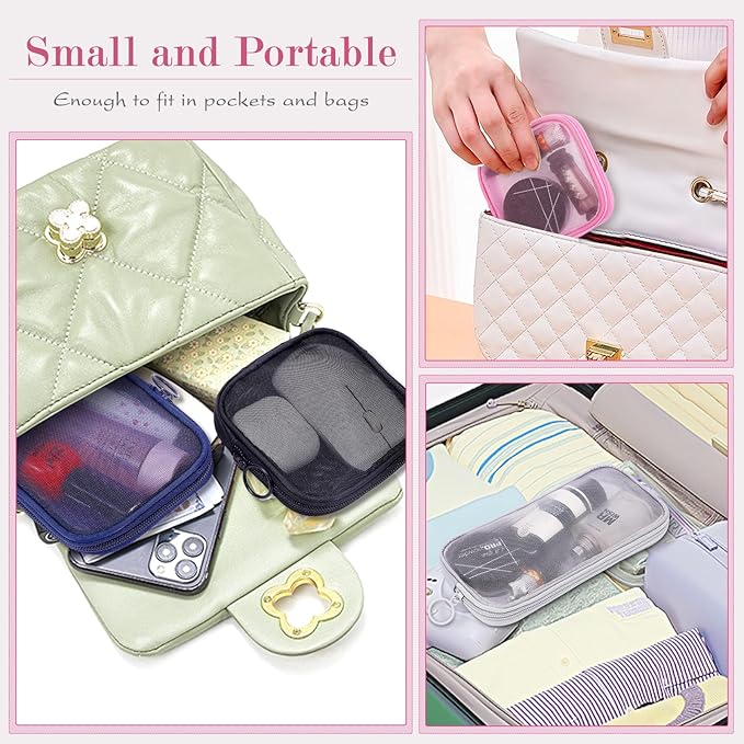 Sinzip 4 Pieces Mini Zipper Nylon Mesh Pouch, Mesh Cosmetic Bags Makeup Bags, Multipurpose Travel Toiletry Bags for Office Supplies and Travel Accessories (Purple, S)