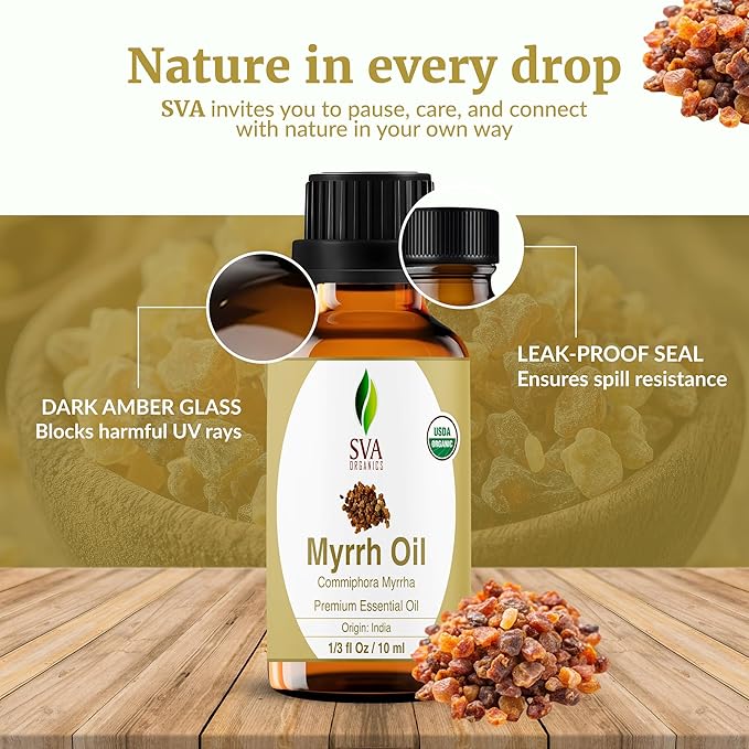 SVA Organic Myrrh Essential Oil in Glass Bottle, 1/3 Fl Oz (10 ml)