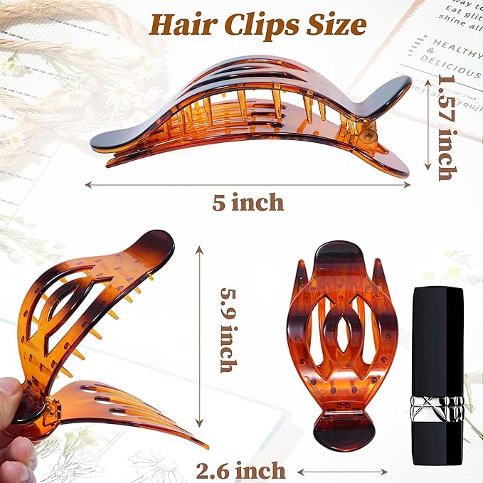 AWAYTR 6 Pack Large Flat Hair Clips for Women, 5 Inch Non-Slip Claw Clips