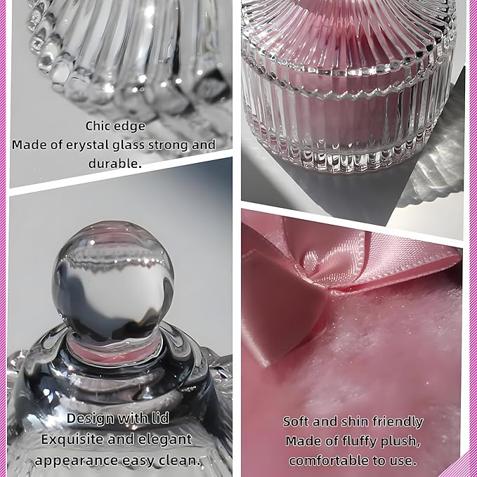 Habitable tree 2 Pcs Large Body Powder Puff and Container Powder Container with Puff Powder Puff Crystal Container Soft Washable Reusable Velour Face Body Glitter Powder Puff Wet Dry Makeup (Pink)