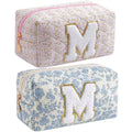 JOVAKIT Makeup Bag Cosmetic Bags for Women, Christmas Gifts for Girls Age 6-18, Alphabet Pink Floral Coquette Zipper Travel Makeup Pouch, Organizer Case Trendy Stuff (Pink+ Blue M)