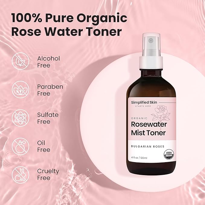 Simplified Skin Rose Water Spray for Face & Hair, Rosewater Mist Toner