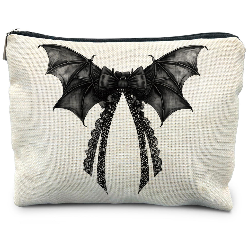 RYYCDOI Halloween Coquette Lace Bow Bat Cosmetic Bag - Gothic Black, Girly Makeup Pouch