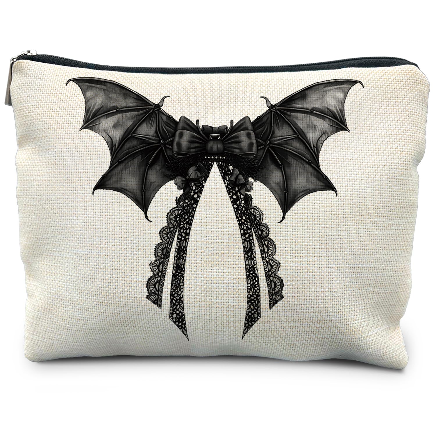 RYYCDOI Halloween Coquette Lace Bow Bat Cosmetic Bag - Gothic Black, Girly Makeup Pouch