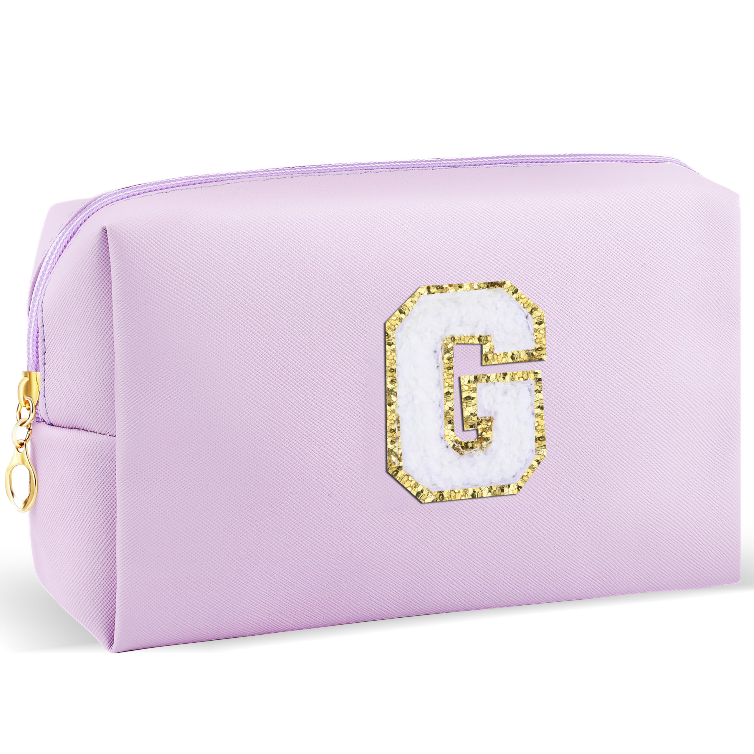 URSKYTOUS Gifts for Girls Initial Makeup Bag Personalized Cosmetic Bag with Zipper Cute Travel Toiletry Bag Waterproof PU Preppy Makeup Pouch Birthday Gift for Teen Girls Women(Purple G)
