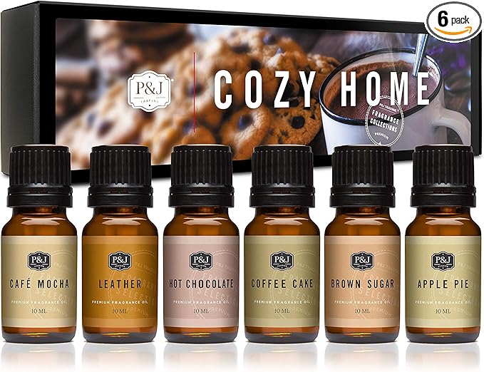 P&J Trading Fragrance Oils for Diffusers for Home Cozy Home Set Fragrance Scents for Candle Making - Soap Making Supplies - Car Diffuser Scents - Essential Home Gift Set - Amber, Clove & More