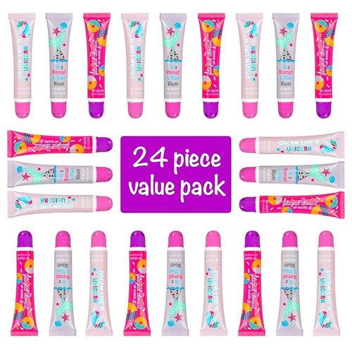 24pc Unicorn Lip Gloss Kit - Fruity Flavored Assorted Colors Non-Toxic