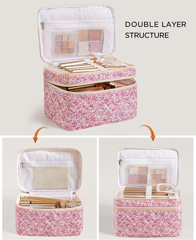 HBselect 2Pcs Travel Makeup Bag Large Quilted Cosmetic Bag Make up Bag