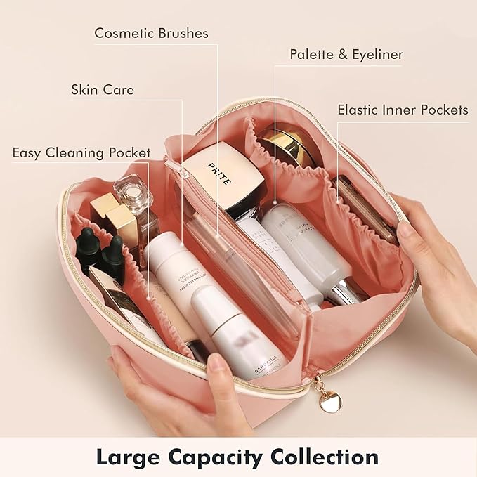 Prite Makeup Bag Travel Toiletry Bag Open Flat Cosmetic Organizer for Women