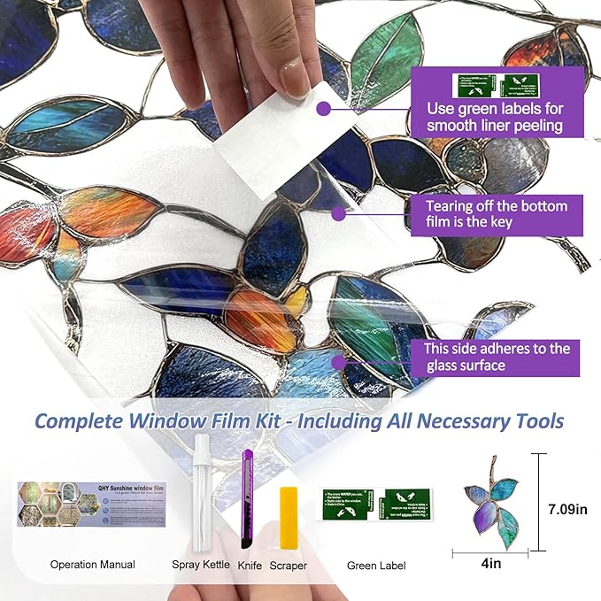 QHYsunshine Window Privacy Film Stained Glass Window Film Frosted Window Film Window clings Non-Adhesive Reusable Decorative for Home Removable (Purple Frosted,17.5 X 157.4 in