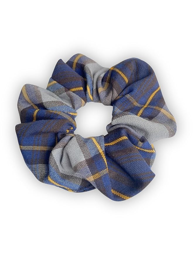 ClassExceed School Uniform Plaid, Plaid Scrunchie, Back to school, handmade school uniform hair accessories (Navy Gold gray Plaid57)