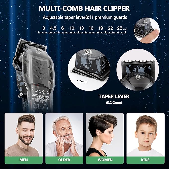 Tuanchuanrp Professional Hair Clippers for Men, Cordless Barber kit for Hair Cutting & Grooming, Hair Clippers Set for Barber Haircut with LED Display 8 Fade Taper Combs(Black)