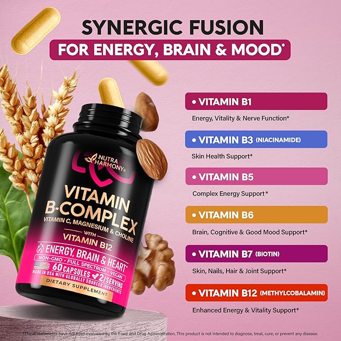 Vitamin B Complex for Men & Women - Full B-Complex & Vitamin B12 - 60 Caps