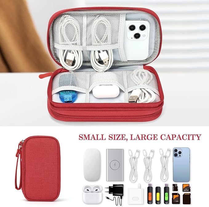 FYY Electronic Organizer, Travel Tech Pouch Bag, Cable Organizer Red